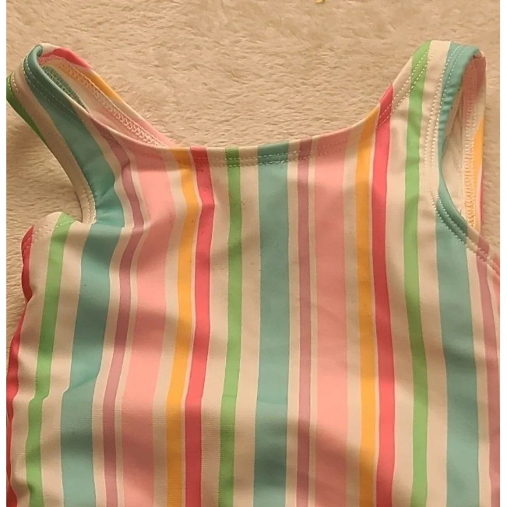 Cat & Jack Toddler Girls 18M Striped One Piece Swimsuit UPF 50+ Pink Teal NWT